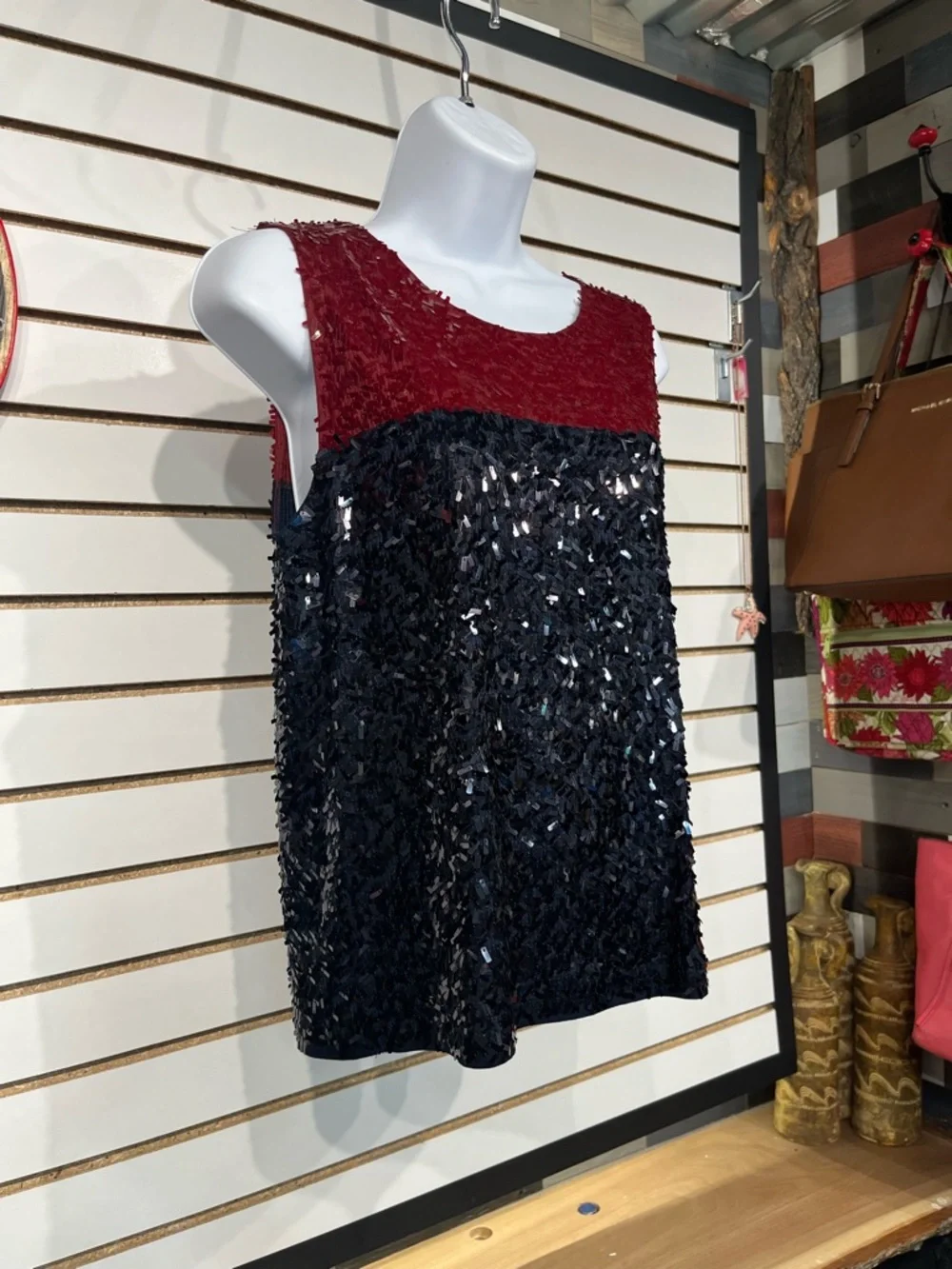 J. Crew navy & red sequined top size small
